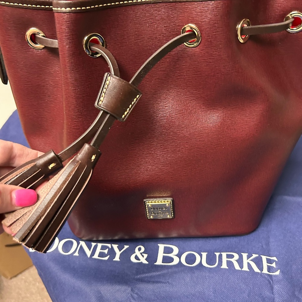 Dooney & Bourke Pebble Grain Tasha Drawstring Bordeaux Color Shoulder Bag - Picture 2 of 12